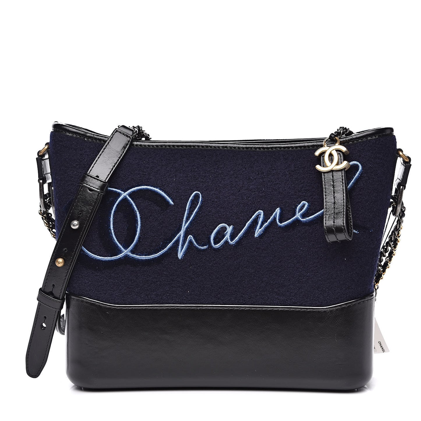Wool Embroidered Medium Gabrielle Hobo Dark Navy Blue