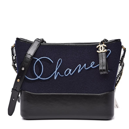 Chanel Wool Embroidered Medium Gabrielle Hobo Dark Navy Blue 1 of 11