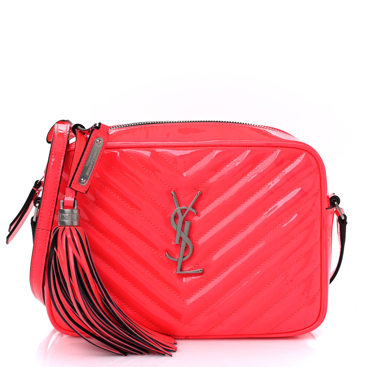 Patent Calfskin Matelasse Monogram Lou Camera Bag Neon Pink
