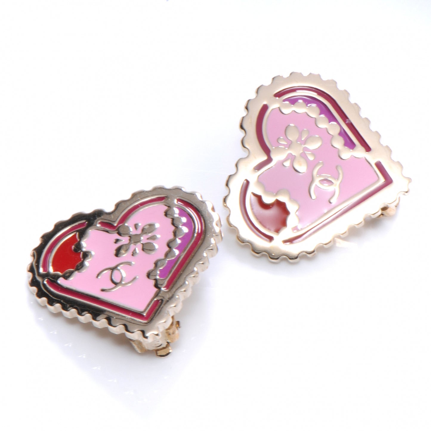 CC Heart Clip On Earrings Pink