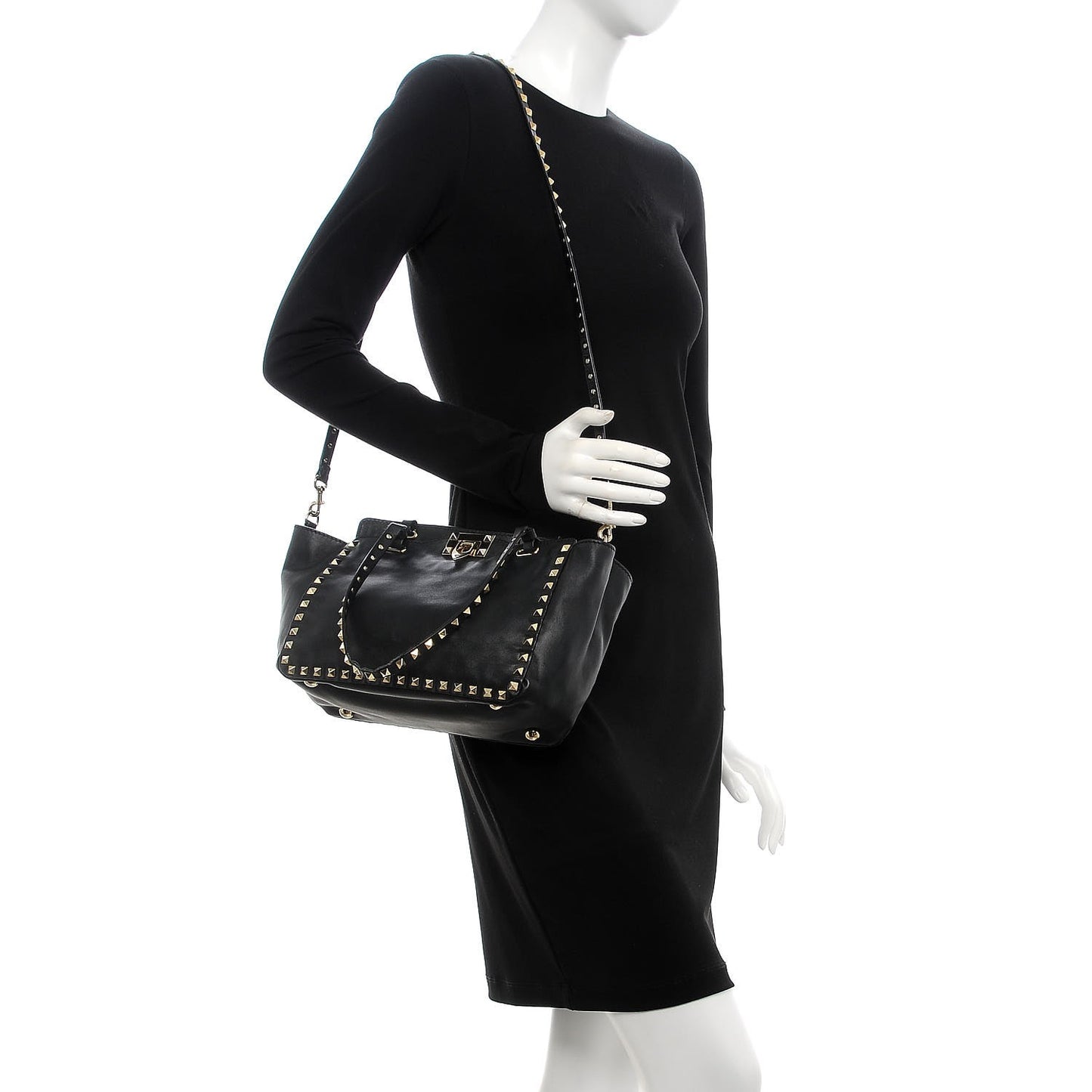 Vitello Small Rockstud Tote Black