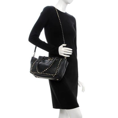 Valentino Garavani Vitello Small Rockstud Tote Black 2 of 8
