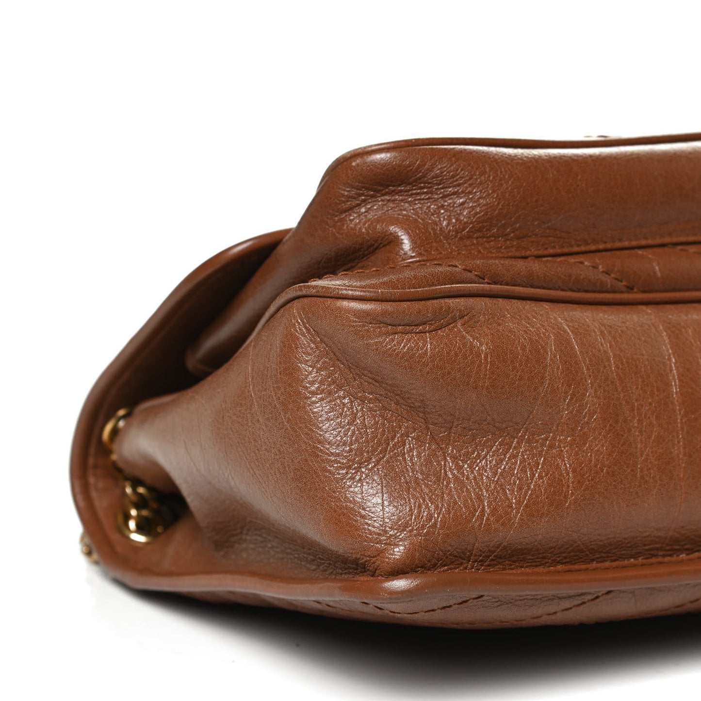 Crinkled Calfskin Matelasse Monogram Medium Niki Chain Satchel Caramel
