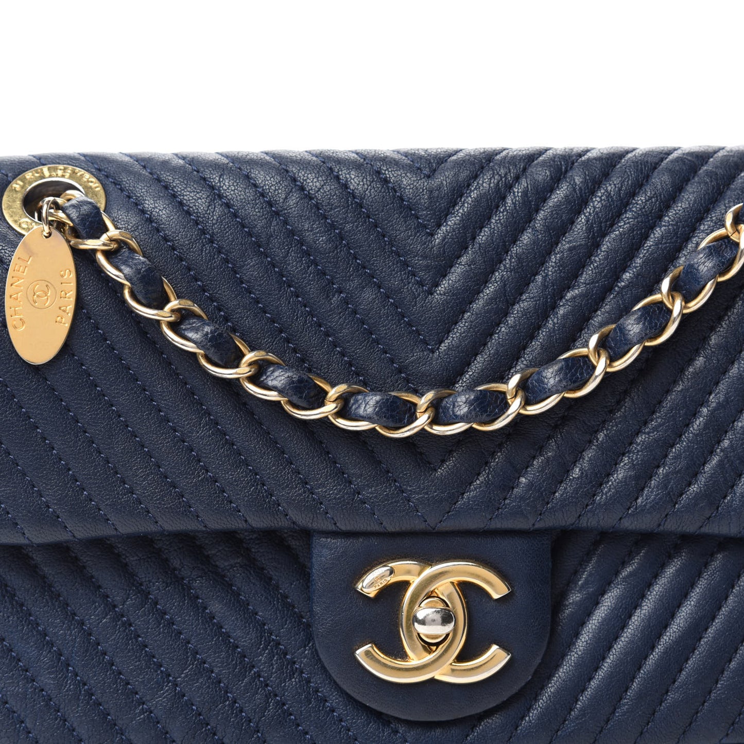 Calfskin Surpique Chevron Small Flap Navy