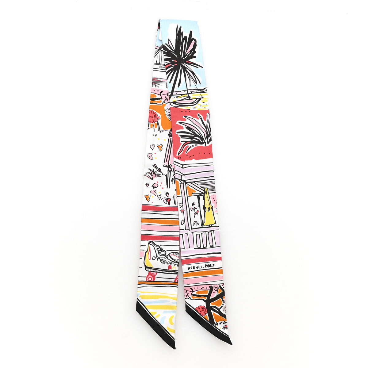 Hermes Silk Twilly Rayures d'Ete Coral Black Ciel 2 of 3