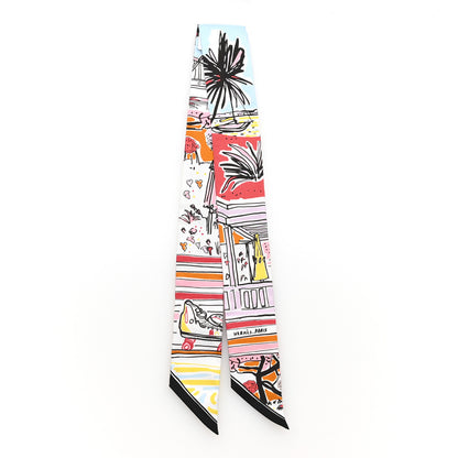 Hermes Silk Twilly Rayures d'Ete Coral Black Ciel 2 of 3