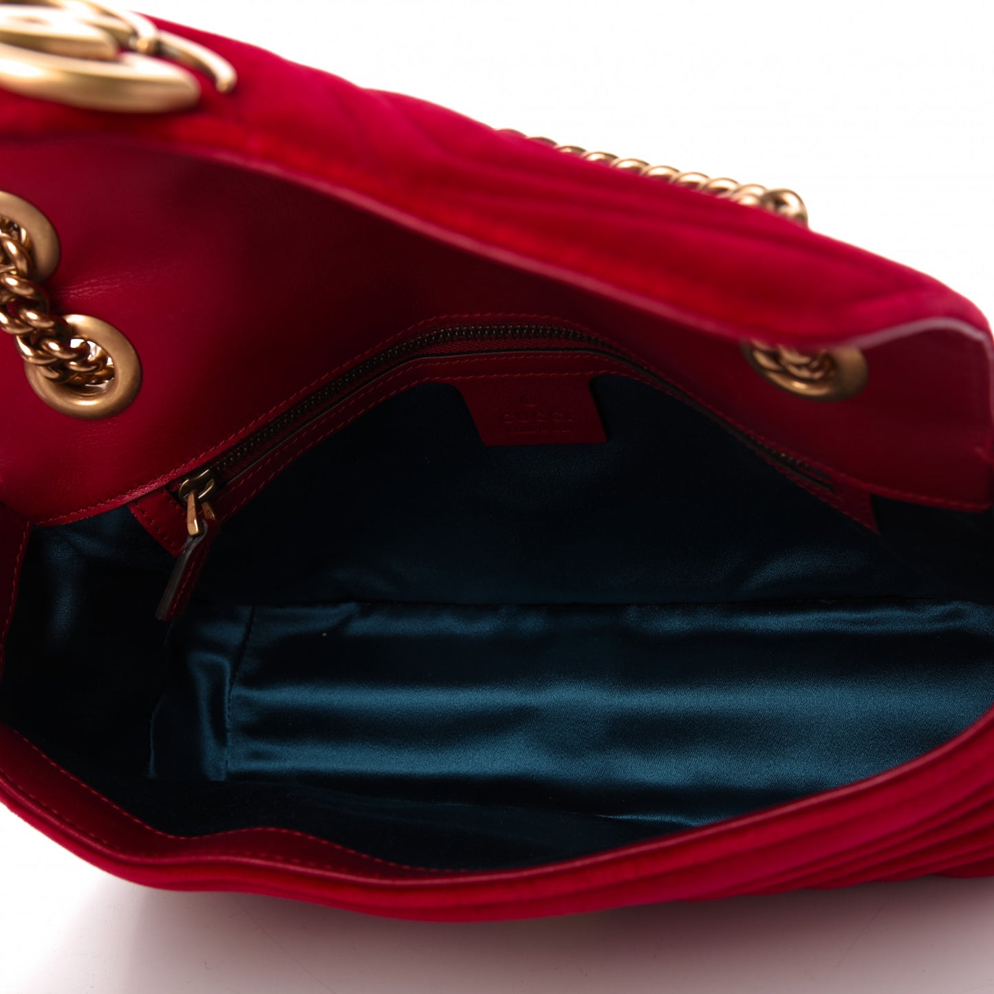Velvet Matelasse Small GG Marmont Shoulder Bag Hibiscus Red