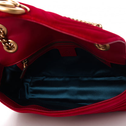 Gucci Velvet Matelasse Small GG Marmont Shoulder Bag Hibiscus Red 5 of 10