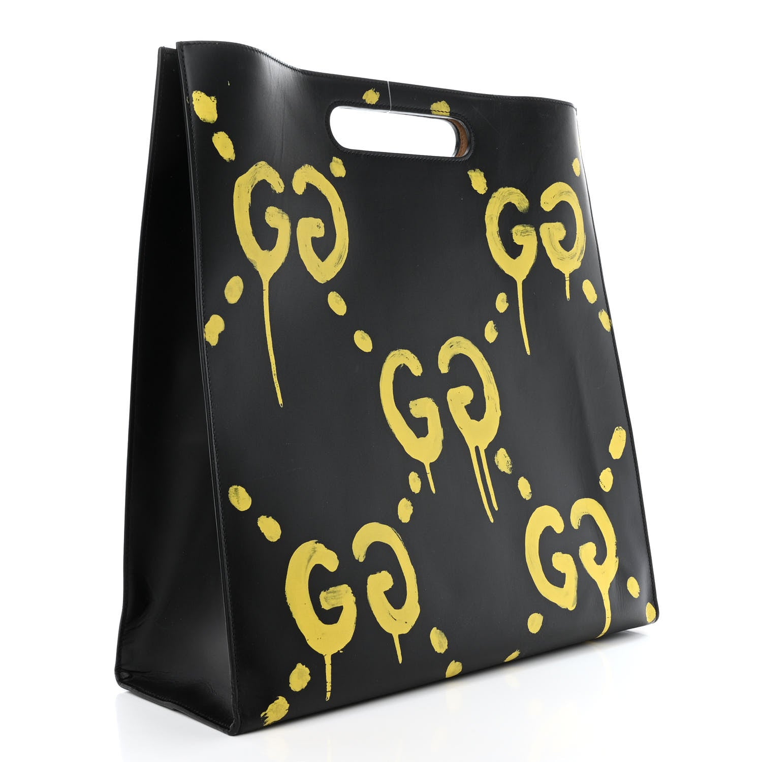 Gucci Calfskin GucciGhost Real Large XL Tote Black Yellow 3 of 9