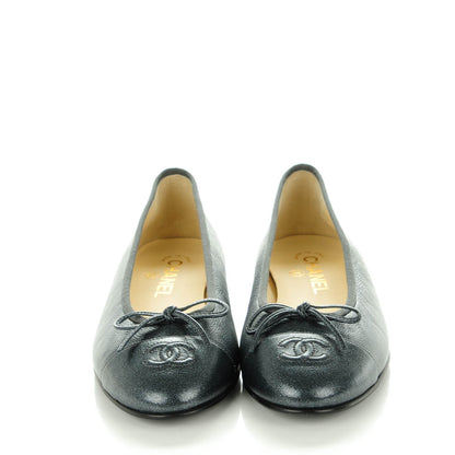 Chanel Metallic Calfskin Cap Toe CC Ballerina Flats 38.5 Grey 2 of 8