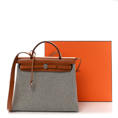 Hermes Vache Hunter Criss Viking Herbag Zip Retourne 31 PM Ecru Black Fauve 12 of 12
