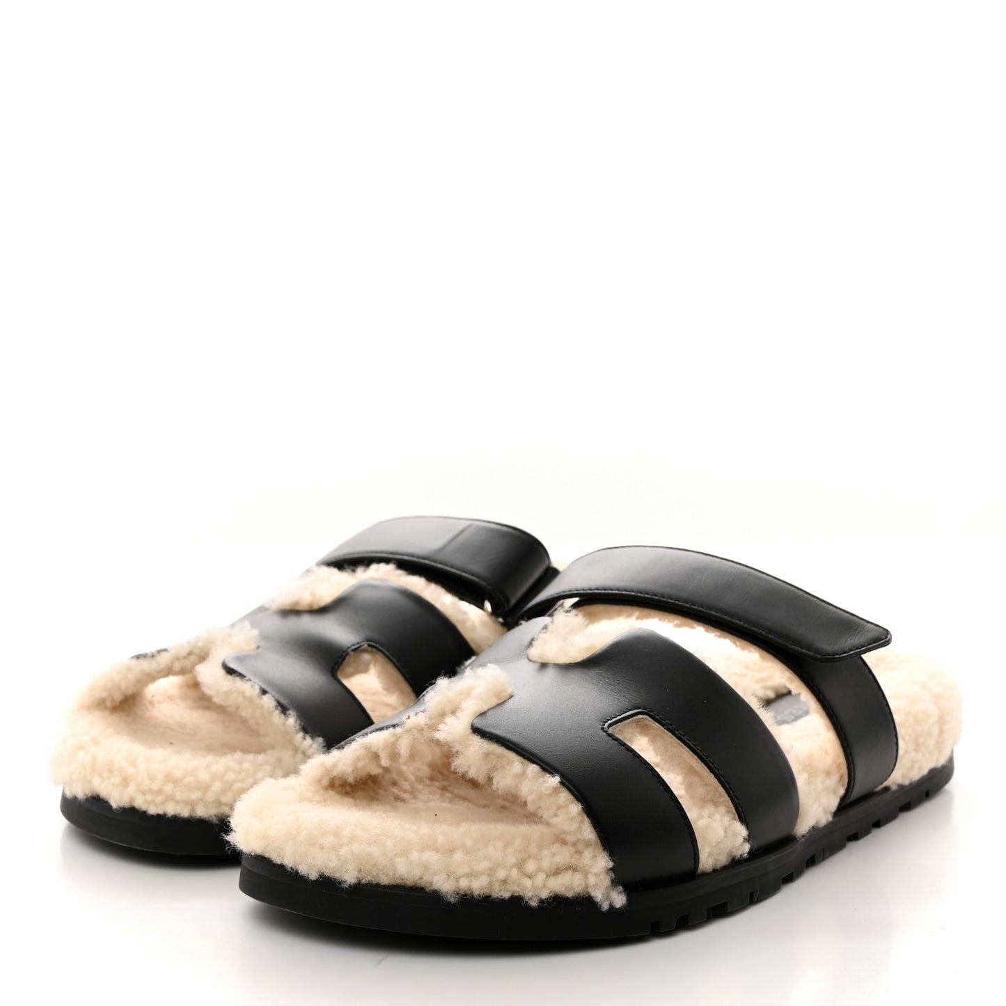 Calfskin Woolskin Mens Chypre Sandals 42 Black Ecru