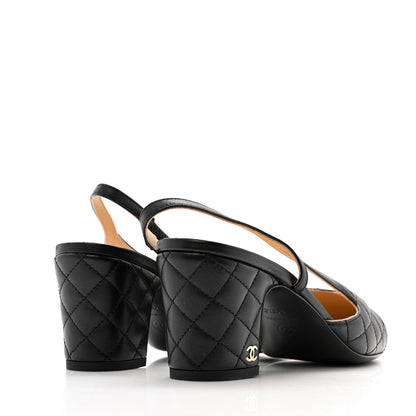 Chanel Lambskin Patent Calfskin Quilted Cap Toe CC Slingback Pumps 39.5 Black 5 of 10