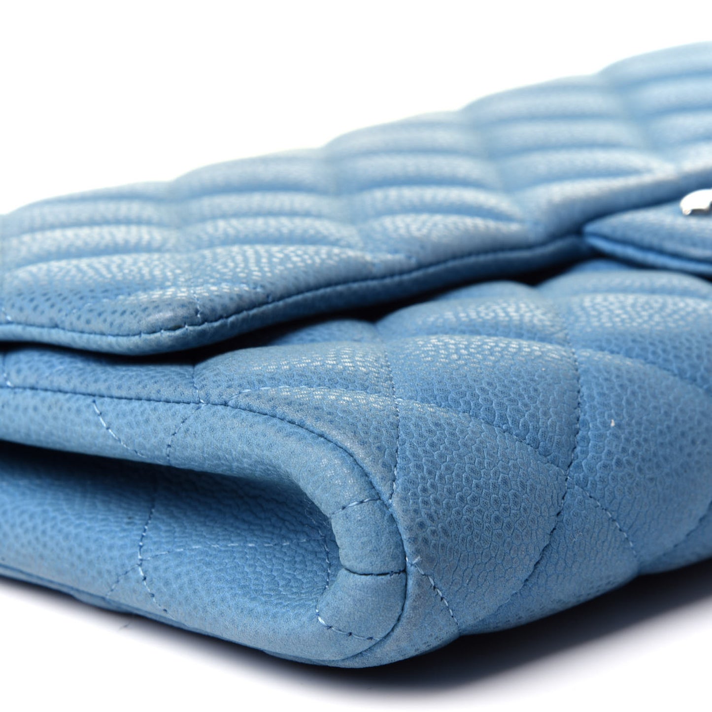 Iridescent Caviar Quilted Clutch With Chain Flap Blue