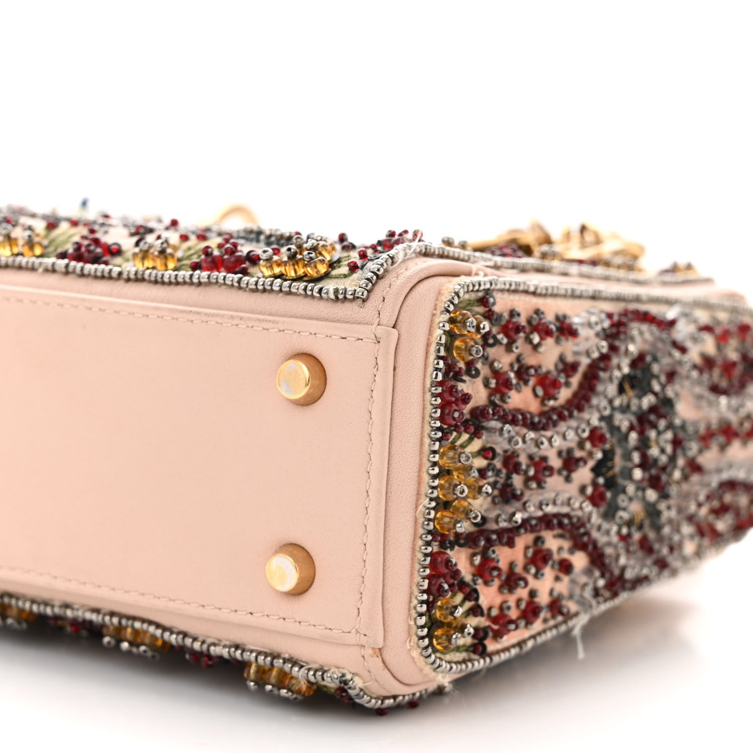 Christian Dior Calfskin Beaded Mini Lady Dior Beige Multicolor 10 of 12