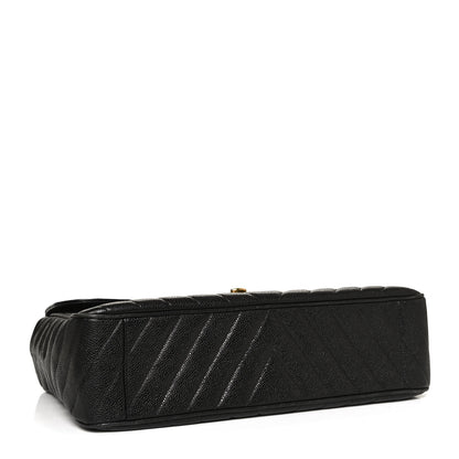 Chanel Caviar Chevron Quilted Maxi Single Flap Black 4 of 11