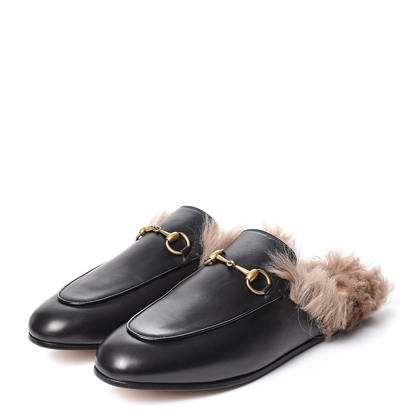 Calfskin Fur Womens Princetown Slippers 38.5 Black