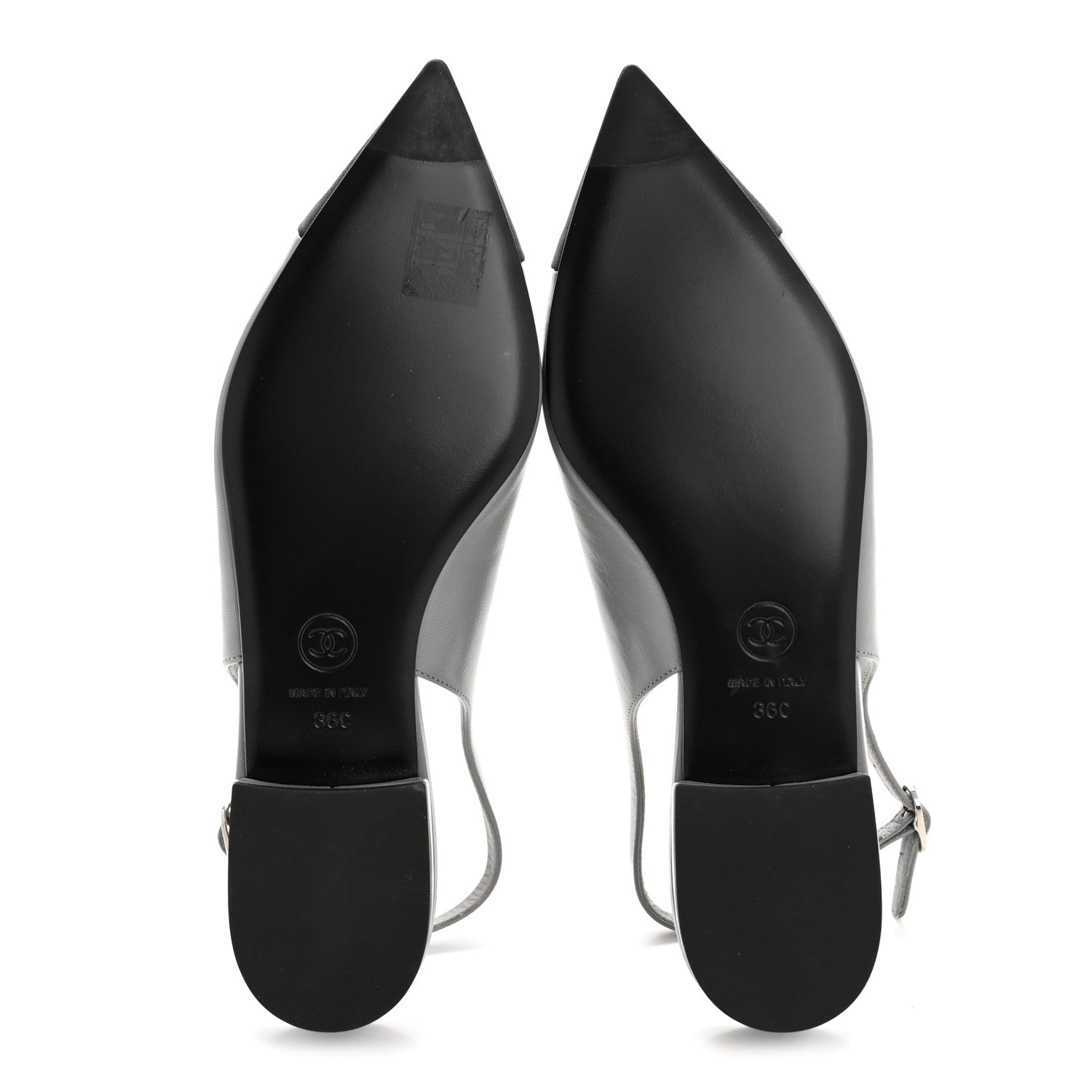 Chanel Goatskin Grosgrain Pointed Toe CC Slingback Flats 36 Gray