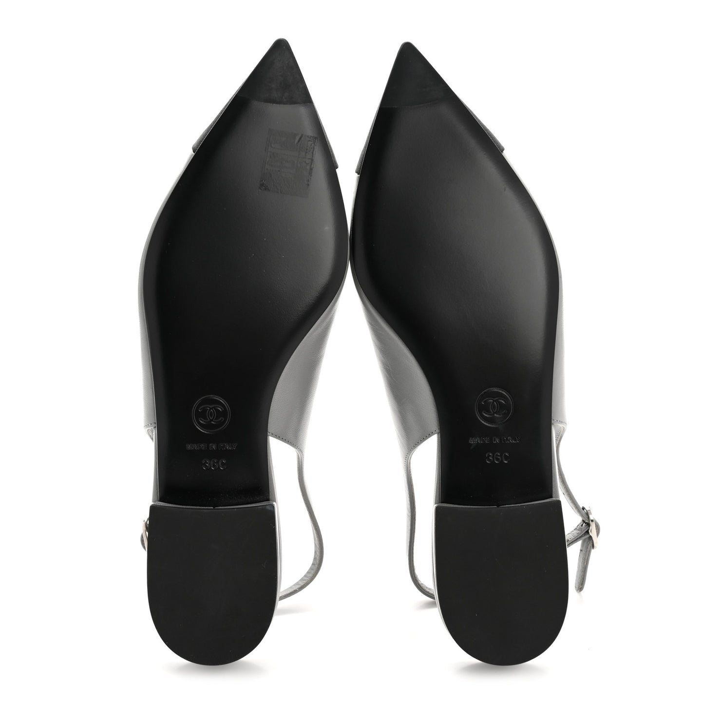 Goatskin Grosgrain Pointed Toe CC Slingback Flats 36 Gray Black