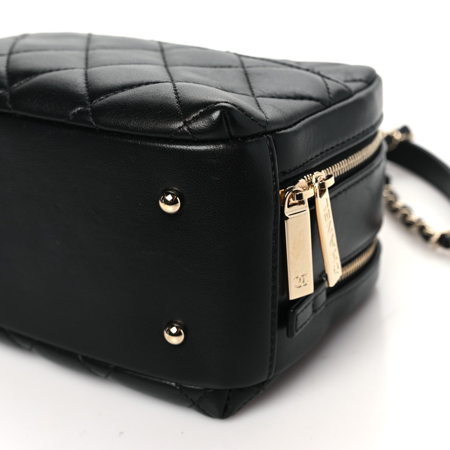 Lambskin Quilted Small Trendy CC Bowling Bag Black