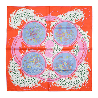 Hermes Silk Legende Brodee Scarf 90 Vermillon Bleu Pale White 1 of 6