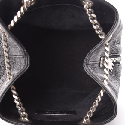 Saint Laurent Calfskin Crocodile Embossed Baby Emmanuelle Bucket Bag Black 7 of 10