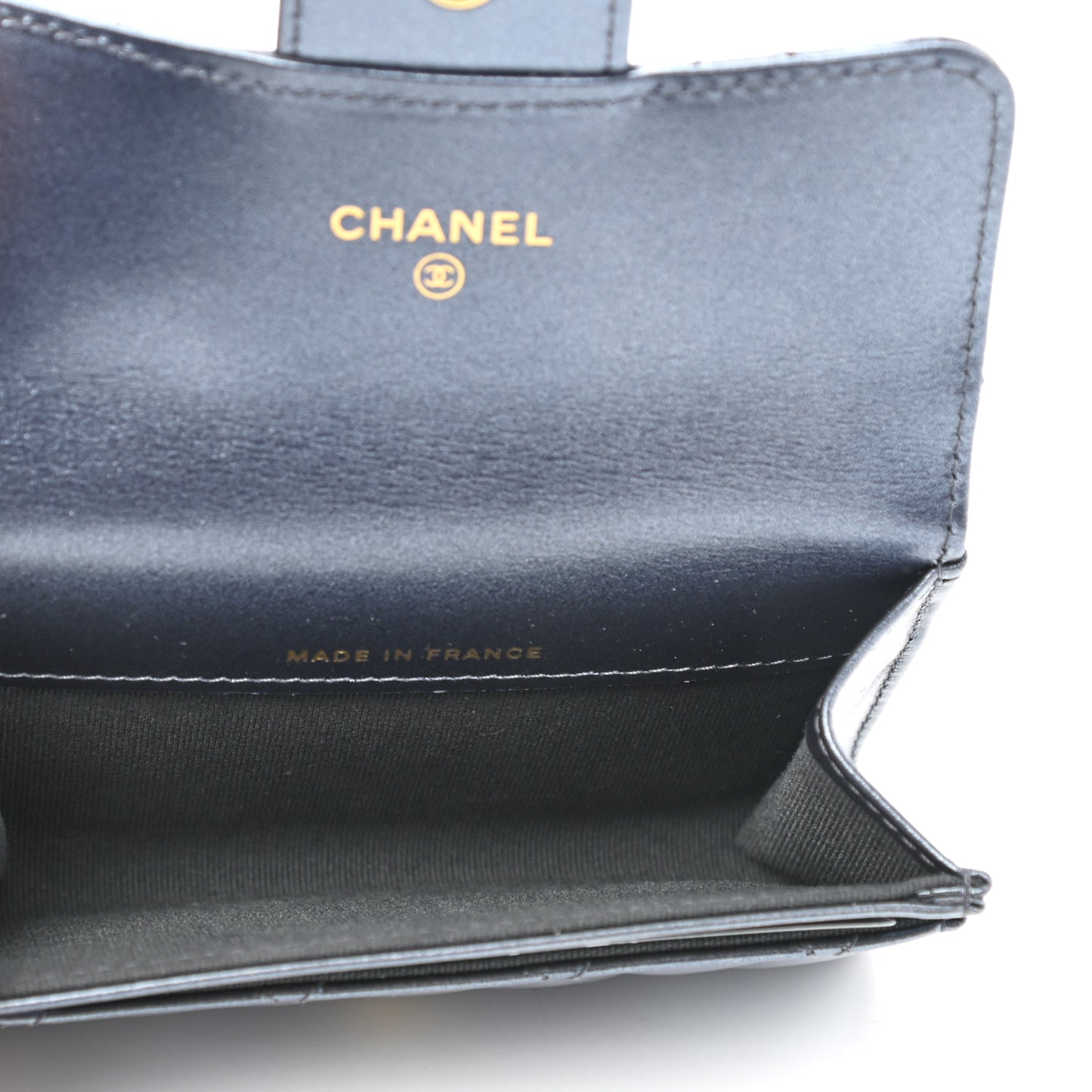 Metallic Lambskin Quilted Flap Card Holder Wallet Dark Blue
