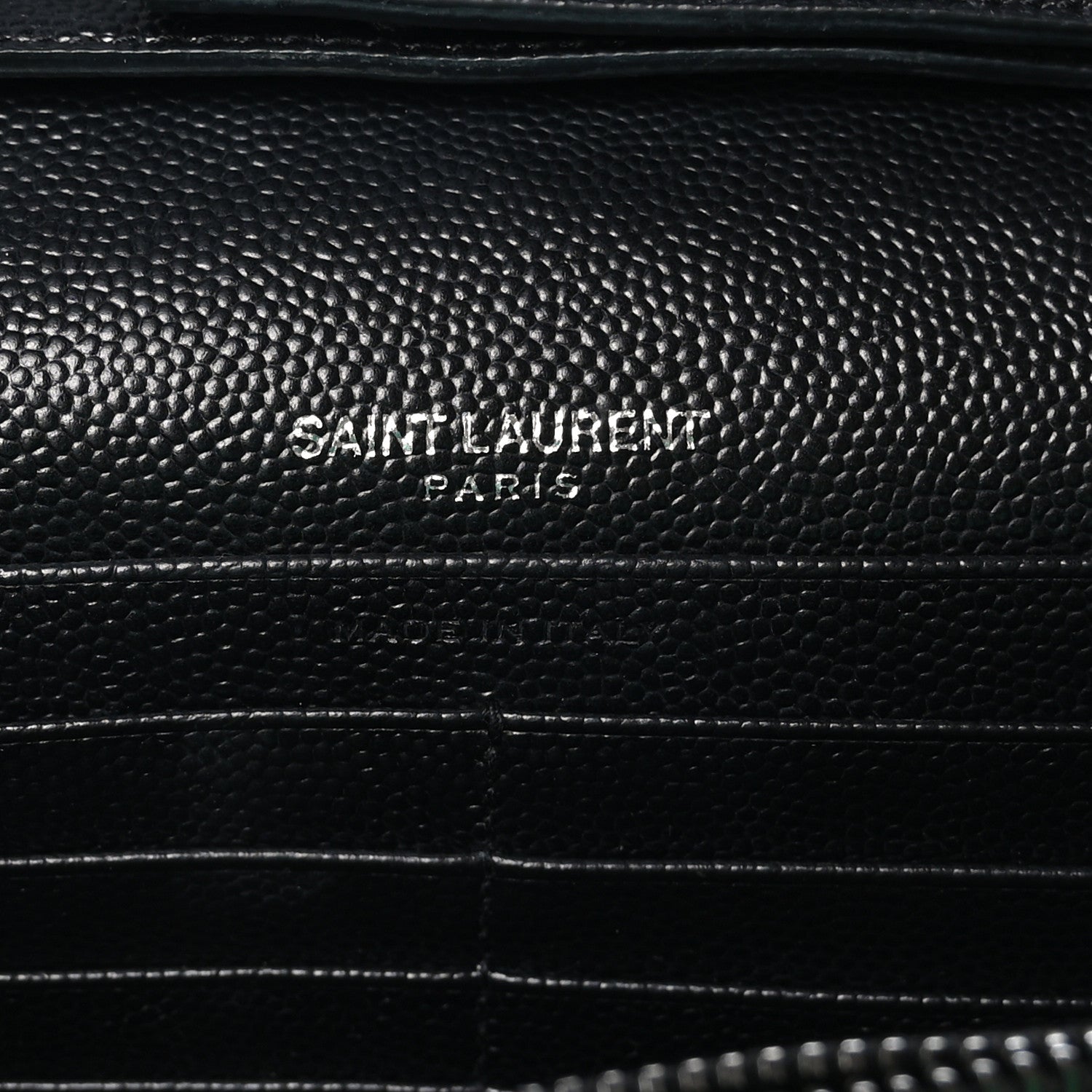Saint Laurent Grain De Poudre Matelasse Chevron Monogram Monochrome Chain Wallet Black 6 of 9