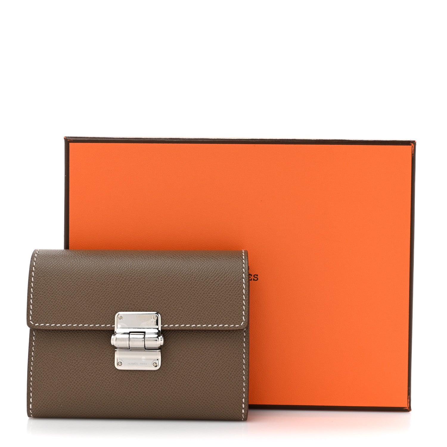 Hermes Madame Calfskin Charniere Compact Wallet Etoupe 8 of 8
