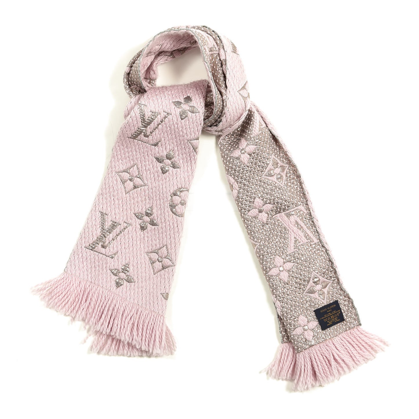 Wool Silk Logomania Shine Scarf Pink
