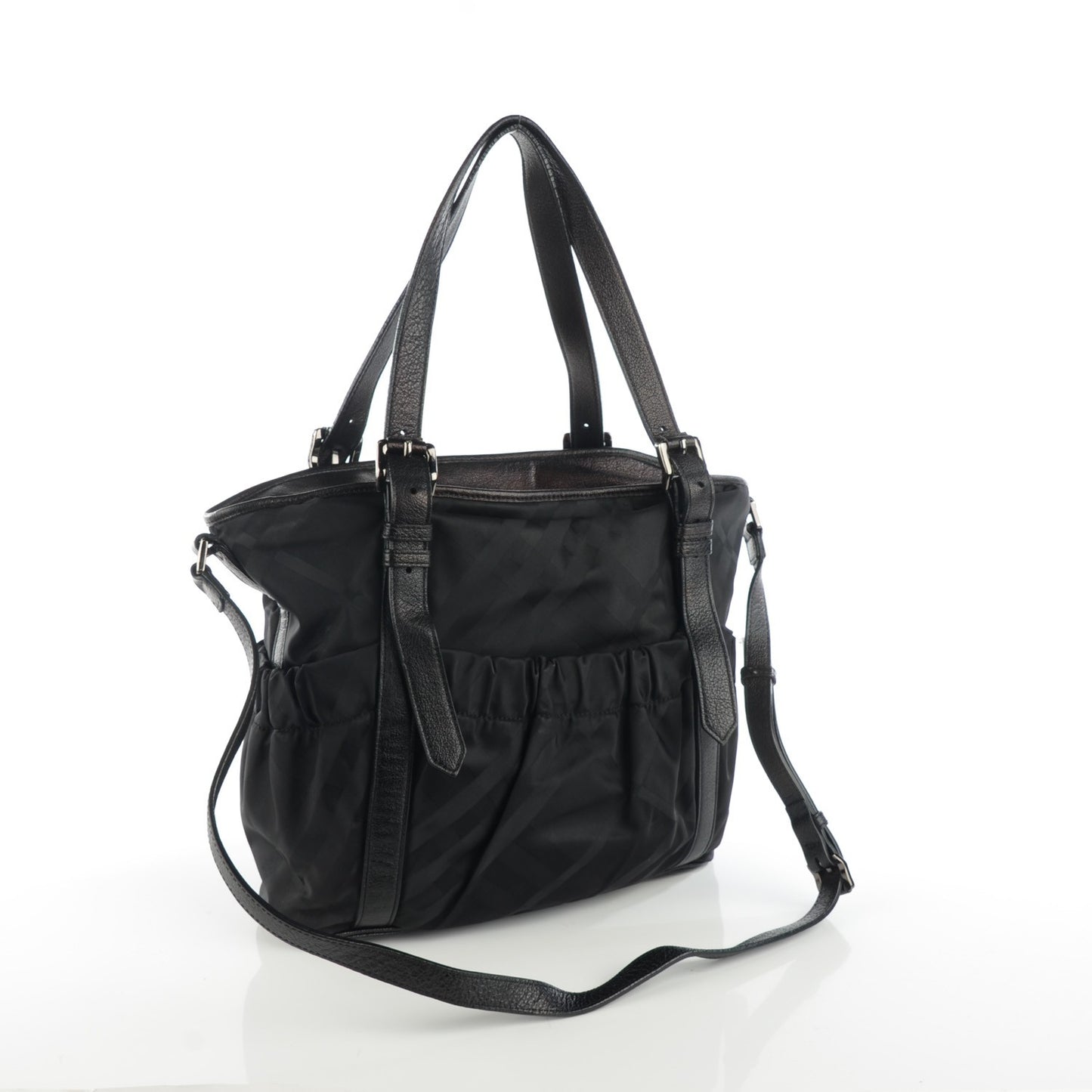 Nylon Tonal Check Drawstring Tote Black