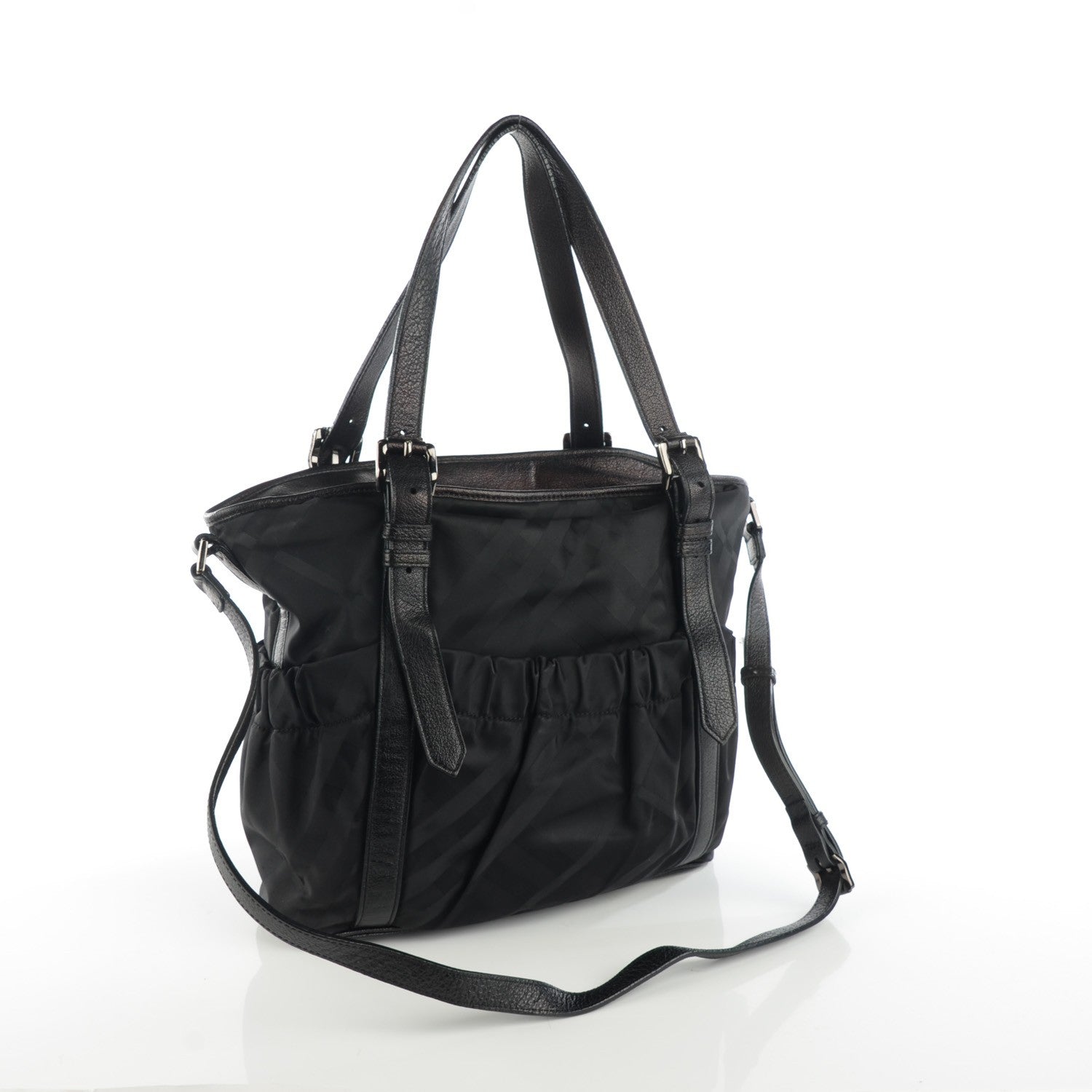 Burberry Nylon Tonal Check Drawstring Tote Black 3 of 8