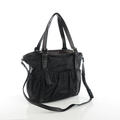 Burberry Nylon Tonal Check Drawstring Tote Black 3 of 8