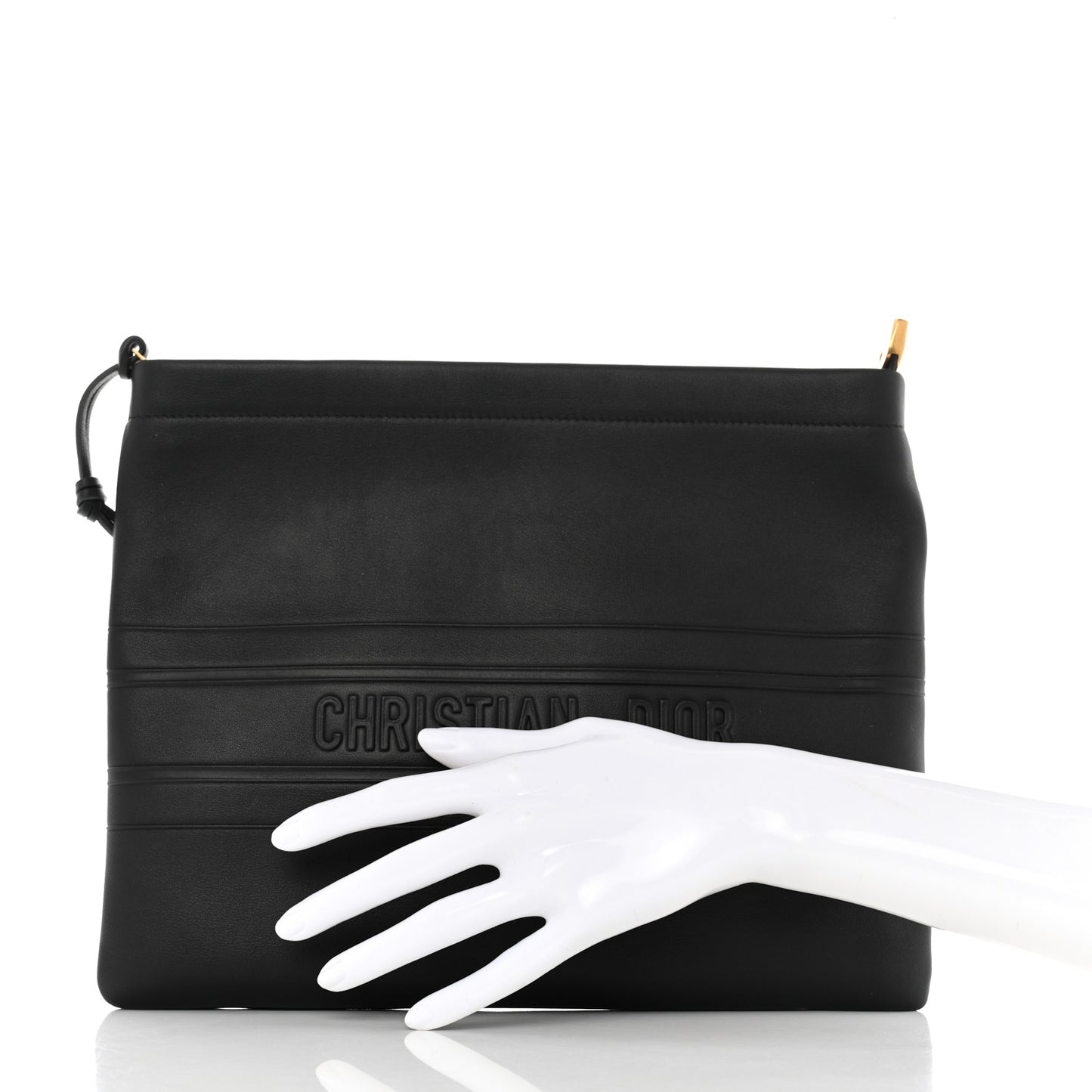 Calfskin Medium Diordouble Zip Pouch Black