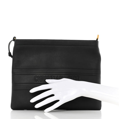 Christian Dior Calfskin Medium Diordouble Zip Pouch Black 2 of 7