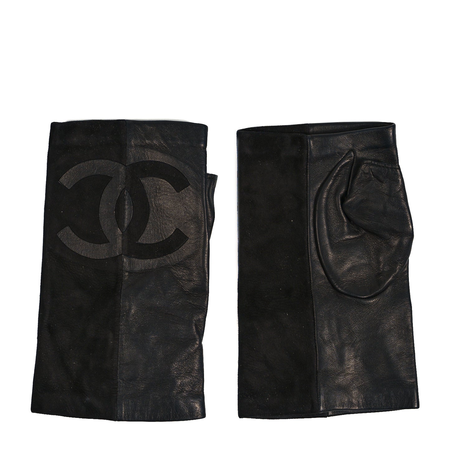 Suede Lambskin Fingerless CC Gloves 7 Black