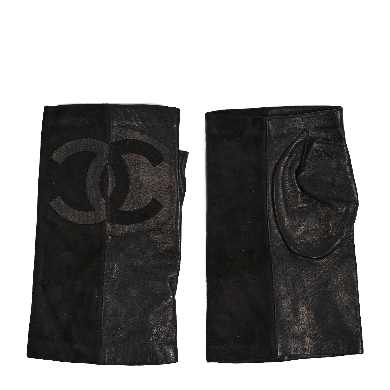 Chanel Suede Lambskin Fingerless CC Gloves 7 Black 1 of 4