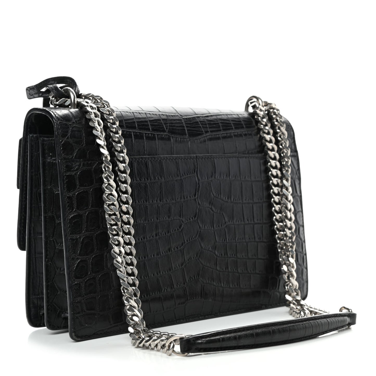 Calfskin Crocodile Embossed Medium Monogram Sunset Black