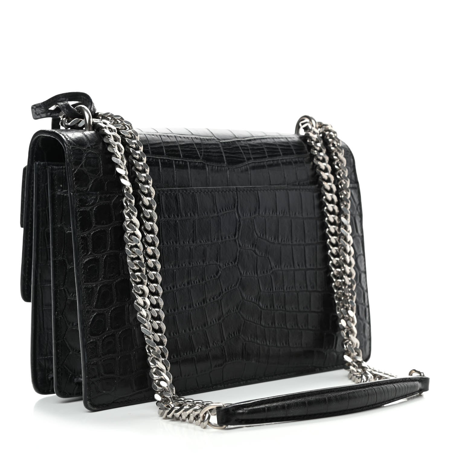 Saint Laurent Calfskin Crocodile Embossed Medium Monogram Sunset Black 2 of 6