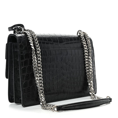 Saint Laurent Calfskin Crocodile Embossed Medium Monogram Sunset Black 2 of 6