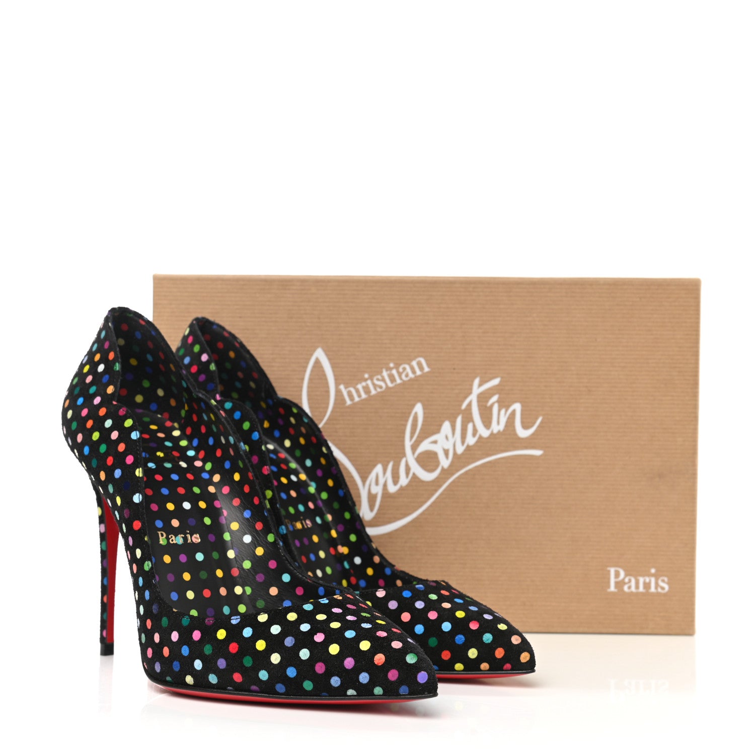 Christian Louboutin Suede Polka Dot Hot Chick 100 Pumps 37.5 Black Multicolor 8 of 8