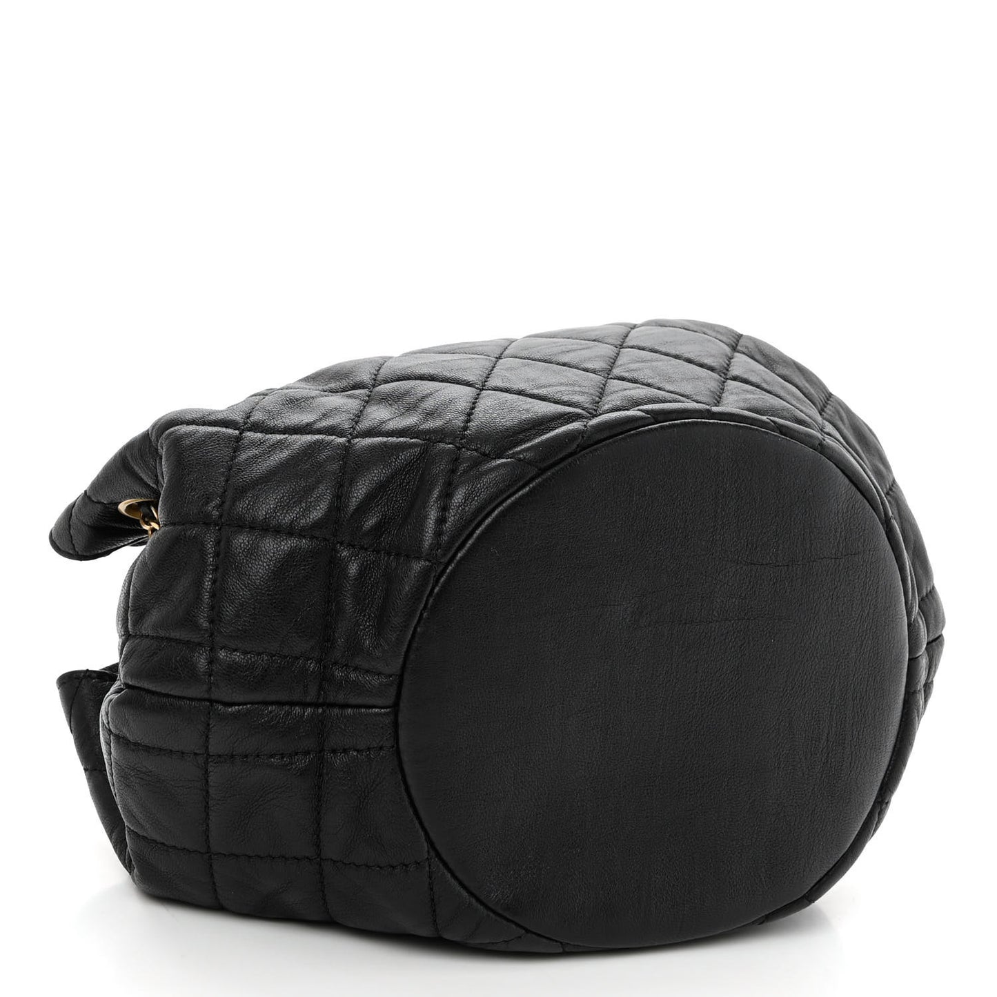 Lambskin Quilted Drawstring Bag Black
