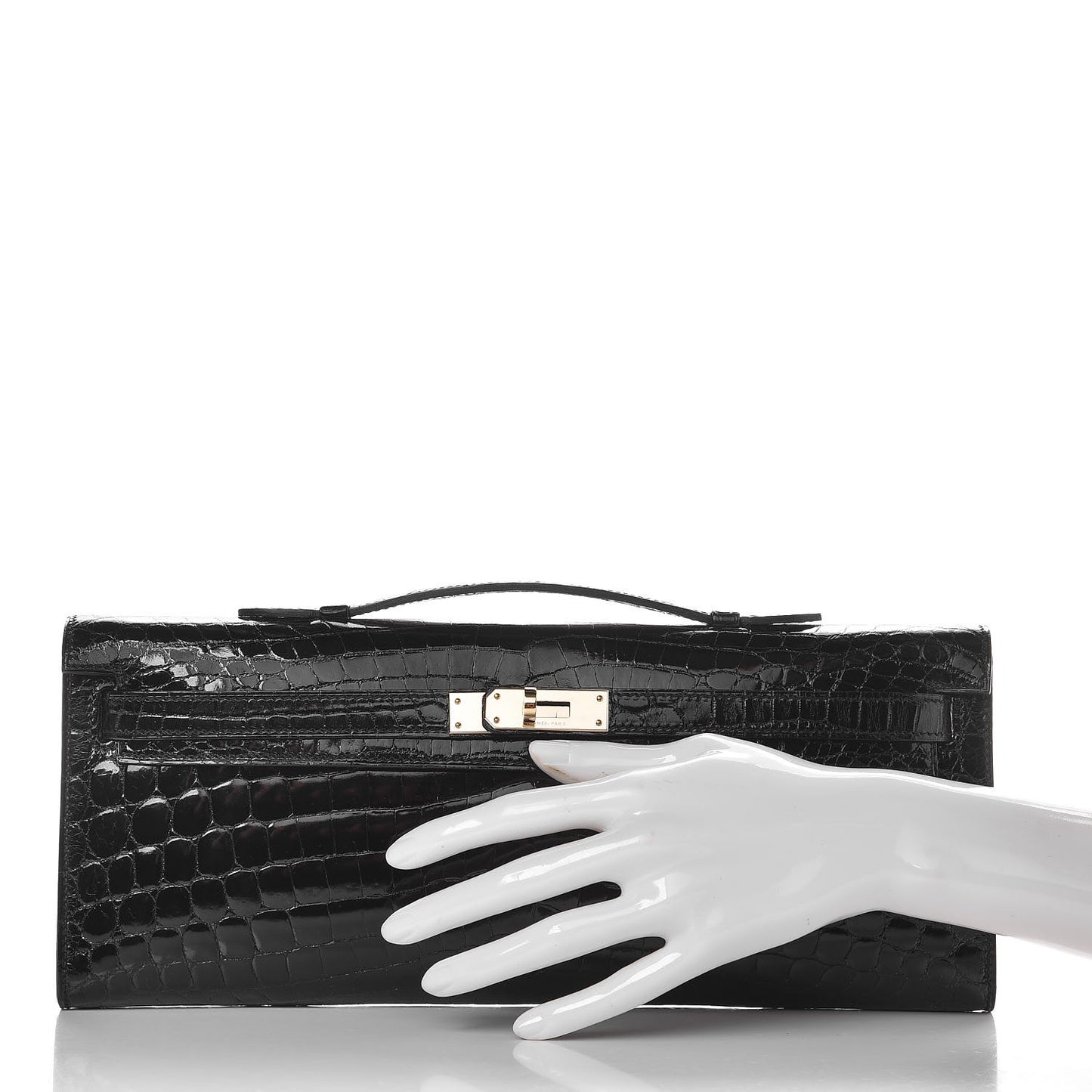 Shiny Niloticus Crocodile Kelly Cut Pochette Black
