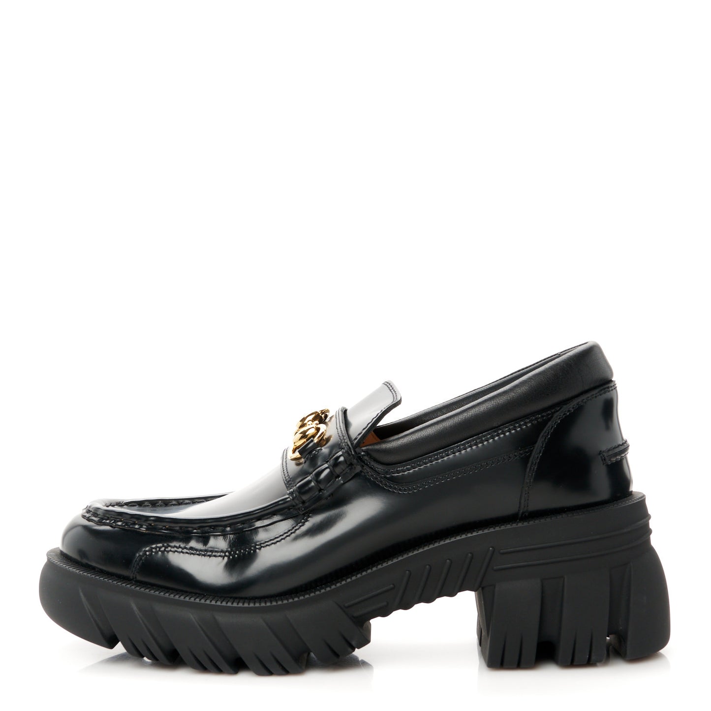 Magnum Calfskin Nappa Samoa Womens Horsebit Platform Chunky Lug Sole 40mm Loafers 40.5 Black