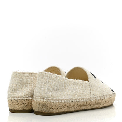 Chanel Tweed Grosgrain CC Espadrilles 38 White Black 4 of 10