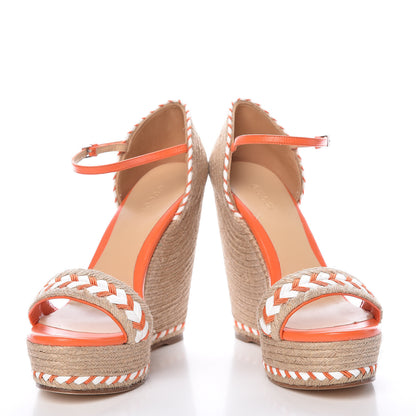 Gucci Raffia Woven Tiffany Espadrille Platform Wedge Sandals 39 Natural White Vibrant Orange 5 of 12