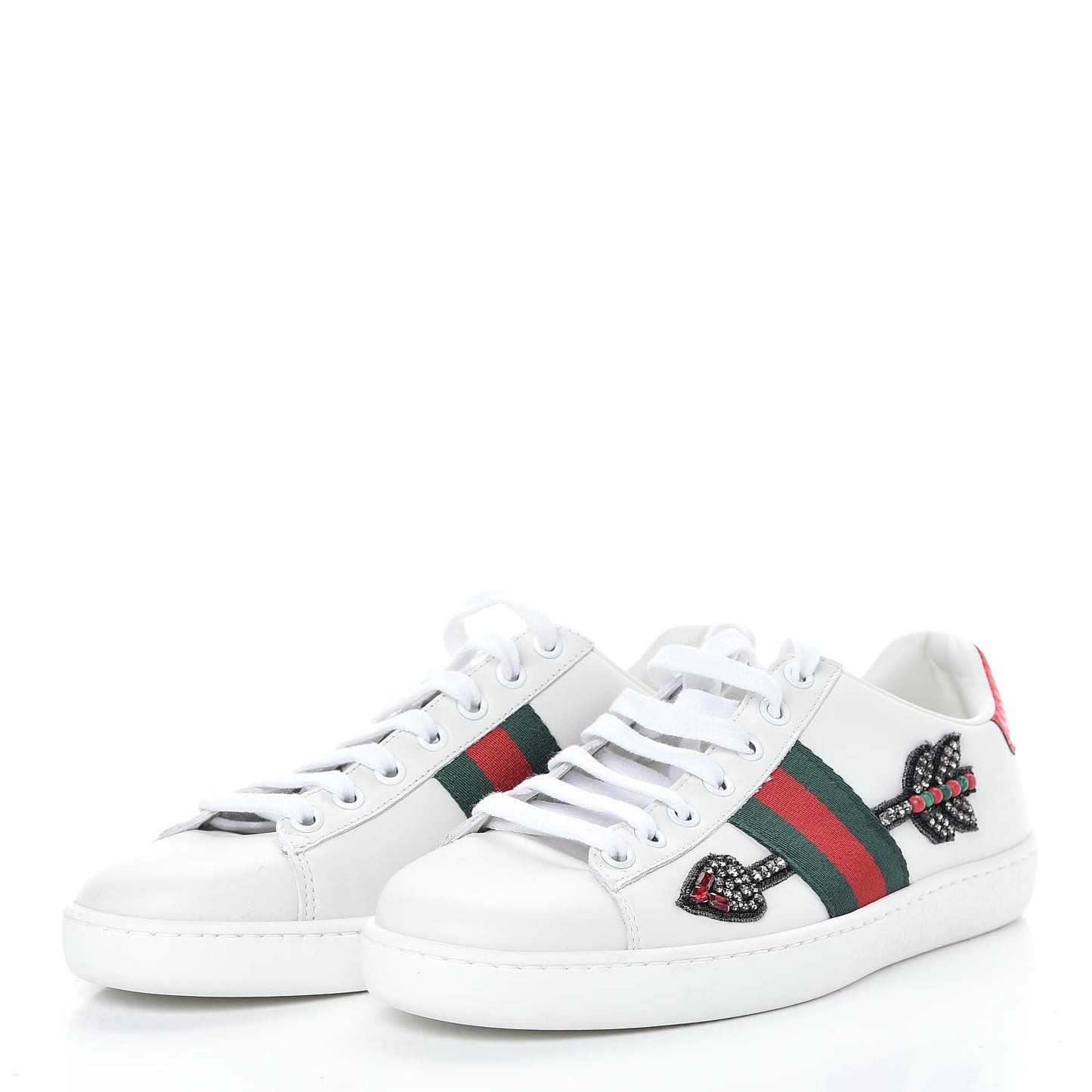 Calfskin Web Studded Arrow Ace Sneakers 37 White