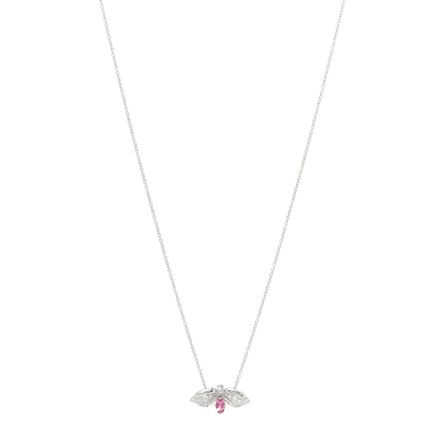 Platinum Diamond Pink Tourmaline Paper Flowers Firefly Pendant Necklace