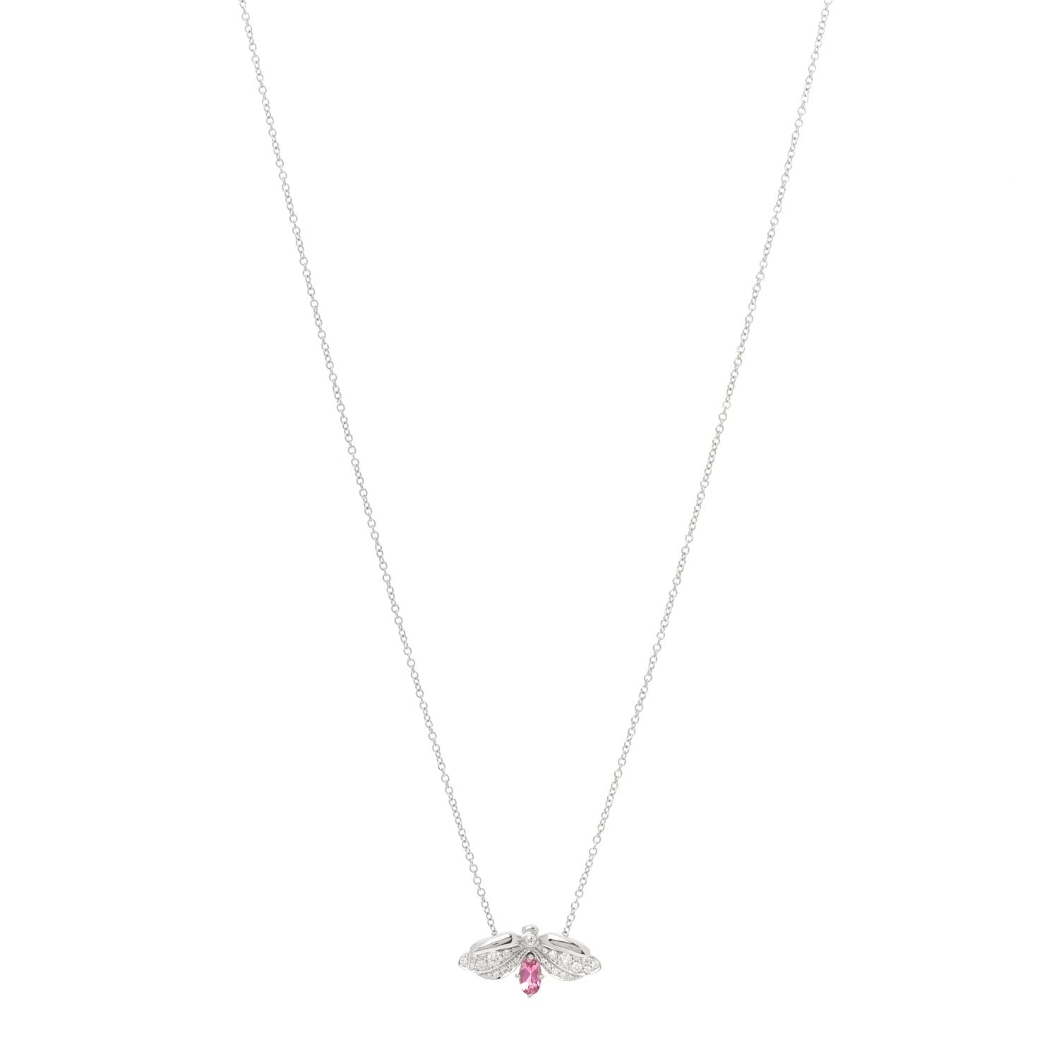 Tiffany Platinum Diamond Pink Tourmaline Paper Flowers Firefly Pendant Necklace 1 of 6