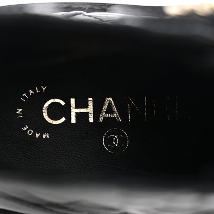 Chanel Shiny Goatskin Calfskin Quilted Lace Up Combat Boots 38 Black 7 of 11
